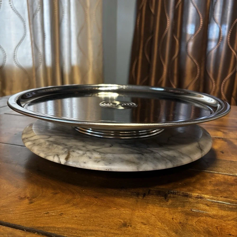6pc VTG 60s MCM Kromex Chrome Glass Lazy Susan Serving Tray Lid ~ No Center Bowl